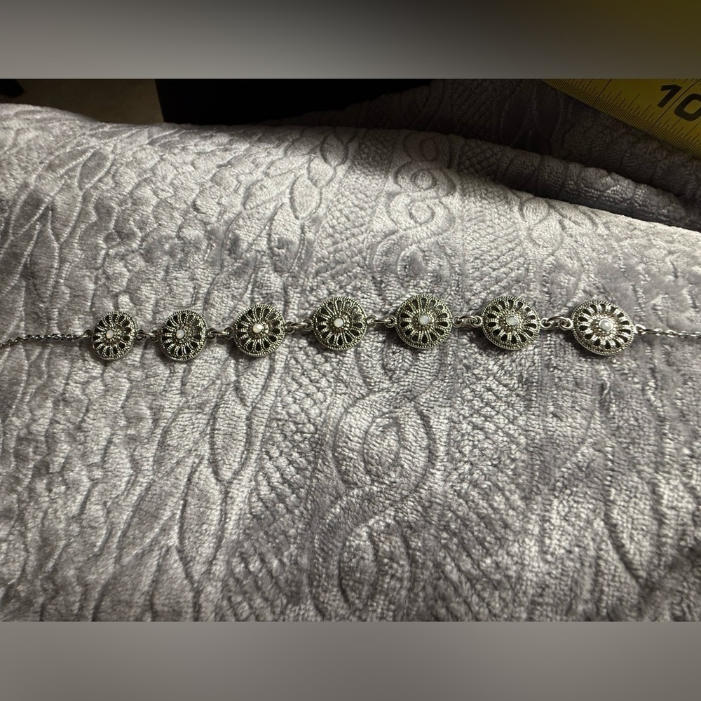 Starburst Silver Necklace - small white rhinestones in center
